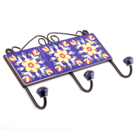 Navy Blue And Yellow Flower Ceramic Tiles Hooks Online